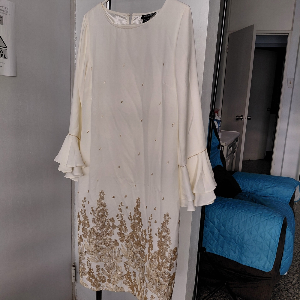 Elegant White and Gold Women's Dress